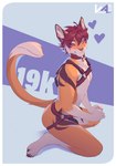 anthro belt_bondage bulge claws eyes_closed fur hair harness heart_symbol kneeling male red_hair solo tan_body tan_fur white_body white_fur vesper_art vesper_(vesper_art) domestic_cat felid feline felis mammal 2023 absurd_res digital_media_(artwork) hi_res