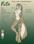 anthro big_feet breasts claws feet female long_legs long_tail pawpads solo tail tan_nose tan_pawpads tan_paws text toe_claws jocarra nilo_(cardinilo) arctic_wolf canid canine canis clouded_leopard felid hybrid mammal pantherine wolf absurd_res english_text hi_res model_sheet