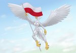 anthro areola avian_feet big_breasts breasts claws female flag flag_(object) flagpole flying genitals holding_flag holding_object nipples non-mammal_breasts nude poland polish_flag pussy solo wings testowepiwko accipitrid accipitriform avian bird eagle absurd_res hi_res