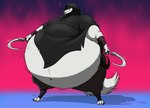 anthro bandage belly big_belly black_clothing bottomwear claws cloak clothed clothing fur half-closed_eyes holding_object holding_sickle holding_weapon huge_belly hyper hyper_belly looking_at_viewer male morbidly_obese morbidly_obese_anthro morbidly_obese_male musical_note musical_symbol narrowed_eyes navel obese obese_anthro obese_male overweight overweight_anthro overweight_male pants red_eyes shadow sickle smile smiling_at_viewer solo standing symbol weapon whistling hectorthewolf dreamworks puss_in_boots_(franchise) death_(puss_in_boots) canid canine canis mammal wolf 2023 hi_res