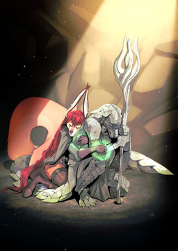 5_fingers anthro claws duo eyes_closed female fingers fur hair long_hair long_tail magic male tail peritian angell_(angellsview3) seigi_hogosha canid canine fox mammal pangolin hi_res