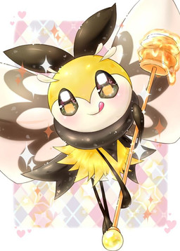 female feral food front_view holding_object honey_dipper insect_wings licking licking_lips licking_own_lips looking_at_viewer pseudo_clothing self_lick smile solo sparkles stick stick_calves stick_legs stick_thighs thin_calves thin_legs thin_thighs tongue tongue_out toony wings aije nintendo pokemon arthropod generation_7_pokemon insect pokemon_(species) ribombee 2016