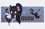 anthro bent_over big_breasts black_body black_hair blep breasts cleavage clothed clothing female hair solo streetwear tongue tongue_out y2k_(graphic_design) smokyjai minx_kitten domestic_cat felid feline felis mammal absurd_res hi_res