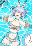 animal_ears blue_clothing blue_hair blue_swimwear blush blush_lines breasts clothing eyelashes eyes_closed female floatie floating fur hair inflatable navel open_mouth partially_submerged short_hair solo swimwear tan_body tan_skin thick_thighs water white_body white_fur wide_hips captaintamoshi hololive vtuber usada_pekora animal_humanoid humanoid lagomorph lagomorph_humanoid leporid_humanoid mammal mammal_humanoid rabbit_humanoid absurd_res hi_res