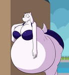 anthro bedroom_eyes belly belly_rub belly_slap big_belly big_breasts bikini breasts clothing female narrowed_eyes seductive slap sloshing_belly soft_vore solo struggling struggling_prey swimwear thick_thighs two-piece_swimsuit vore wide_hips the_hookaloof undertale undertale_(series) toriel boss_monster_(undertale) bovid caprine goat mammal animated digital_media_(artwork) loop short_playtime