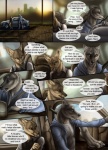 anthro argument barefoot black_nose blue_clothing blue_eyes blue_jacket blue_topwear brown_body brown_fur brown_nose canid canine canis car claws clothed clothing comic detailed_background dialogue duo english_text feet fennec_fox fox fully_clothed fur grass grey_body grey_fur grey_tail inside_car jacket male mammal marcus_(rukis) open_mouth outside plant profanity reis rukis speech_bubble sunset tail tan_body tan_fur tan_tail teeth text toe_claws topwear true_fox vehicle vest white_clothing white_topwear wolf yellow_eyes
