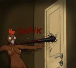 anthro avian beak bird blood bodily_fluids breasts chicken diane_henderson door english_text female galliform gallus_(genus) hladilnik killwi kiwi_(bird) nightmare_fuel nipples non-mammal_breasts nude phasianid ratite scared solo sound_effects text wet