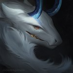 ambiguous_gender blue_horn feral fur horn jewelry red_eyes simple_background solo white_body white_fur jadedragoness mythology dragon furred_dragon furred_scalie mythological_creature mythological_scalie scalie 1:1 artist_name headshot_portrait portrait