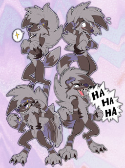 anthro blush blush_lines bodily_fluids cheek_tuft chest_fur chest_tuft claws cocky crossed_arms digitigrade ear_piercing ear_ring facial_tuft fighting_pose finger_claws floppy_ears fluffy fluffy_tail fur grey_body grey_fur half-closed_eyes hand_behind_head head_tuft laugh male multicolored_body multicolored_fur narrowed_eyes nude open_mouth pawpads paws piercing pose purple_body purple_eyes purple_fur purple_nose ring_piercing shy snaggle_tooth solo speech_bubble sweat sweatdrop tail tail_motion tailwag teeth_showing toe_claws tuft wide_eyed puropoly nintendo pokemon dl_wolf_(dl2288) generation_7_pokemon lycanroc midnight_lycanroc pokemon_(species) absurd_res hi_res