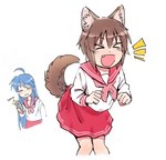 blue_hair brown_hair clothing duo emanata female hair mole_under_eye school_uniform simple_background taking_picture uniform white_background lucky_star konata_izumi misao_kusakabe animal_humanoid canid canid_humanoid canine canine_humanoid dog_humanoid human humanoid mammal mammal_humanoid