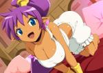 bare_shoulders bed big_breasts bloomers blue_eyes bottomwear breasts cleavage clothed clothing dark_body dark_skin female furniture hair huge_breasts humanoid_pointy_ears long_hair not_furry open_mouth pajamas pillow pointy_ears ponytail purple_hair sleepwear solo mochi000 shantae_(series) wayforward shantae genie humanoid 2018