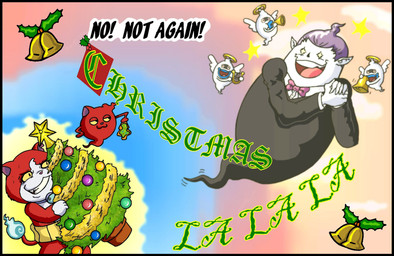 5_fingers anthro bell black_text black_tie_(suit) blackletter blue_fire bow_tie christmas_decorations christmas_ornament christmas_tree christmas_tree_topper clothing colored_fire fingers fire flaming_tail fur green_text group hands_together holding_ornament holding_plant holding_tree holidays looking_at_another male ornament plant purple_bow_tie red_body red_fur suit tail text tree trio white_body yellow_sclera mightyfilm asian_mythology christmas east_asian_mythology japanese_mythology level-5 mythology yo-kai_watch yo-kai_watch_shadowside jibanyan jibanyan_(shadowside) junior_(yo-kai_watch) whisper_(yo-kai_watch) felid feline ghost mammal spirit yokai 2018 absurd_res digital_drawing_(artwork) digital_media_(artwork) english_description english_text gothic_text hi_res