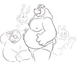 anime_nosebleed anthro belly blood bodily_fluids eyes_closed eyewear glasses group humanoid_hands male male/male moobs nipples nosebleed overweight overweight_male simple_background tongue tongue_out white_background leothelionel girl_staring_at_man's_chest the_human_heart_(game) ace_cottontail cade_maplebottom dylan_ramos lars_yoshida bear domestic_cat eulipotyphlan felid feline felis lagomorph leporid mammal mole_(animal) rabbit 2021 sketch