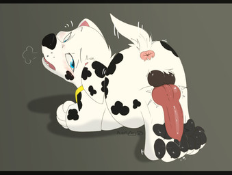 anatomically_correct anatomically_correct_genitalia anatomically_correct_penis animal_genitalia animal_penis anus balls blue_eyes blush bodily_fluids butt canine_genitalia canine_penis collar dark_balls erection feral fur genital_fluids genitals hair hairless_balls looking_at_viewer looking_back lying male markings on_front open_mouth pawpads paws penis penis_backwards penis_on_paws presenting presenting_anus presenting_hindquarters presenting_penis raised_tail simple_background solo spots spotted_body tail tail_motion tailwag tongue toony tremble_spikes white_body white_fur young young_feral aurapuparts nickelodeon paw_patrol marshall_(paw_patrol) canid canine canis dalmatian domestic_dog mammal absurd_res colored digital_drawing_(artwork) digital_media_(artwork) hi_res