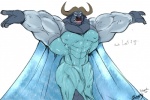 abs anthro big_muscles clothing dialogue femboy horn huge_muscles humor hyper hyper_muscles male muscular muscular_anthro muscular_femboy muscular_male simple_background solo text translucent translucent_clothing white_background giganaut disney frozen_(disney) zootopia chief_bogo bovid bovine cape_buffalo mammal 2016 crossover english_text