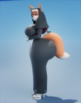 anthro big_breasts big_butt breasts butt clothed clothing dipstick_tail female footwear high_heels huge_butt markings nun shoes solo tail tail_markings white_clothing white_footwear white_high_heels rumakis edith_bellbottom canid canine fox mammal 2023 3d_(artwork) absurd_res digital_media_(artwork) hi_res