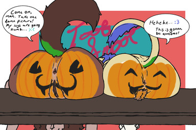 abstract_background anthro anus bicolored_fur bodypaint butt duo female fur genitals hair presenting presenting_anus presenting_hindquarters presenting_vulva pubes pumpkin_butt purple_hair purple_pubes purple_tail_tuft raised_tail red_body red_fur red_hair speech_bubble tail tail_tuft text tuft vulva toof_snoot kodi_(toof_snoot) mary_(toof_snoot) bird_dog canid canine canis domestic_dog hunting_dog irish_setter mammal saluki setter sighthound 3:2 english_text hi_res