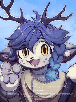 anthro cloak clothing freckled_face freckles glowing ice male monk pawpads paws snow solo staff text theryotea hawthorn_(delta) deer humanoid mammal absurd_res english_text hi_res