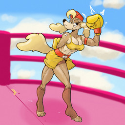 anthro barefoot boxing_gloves clothed clothing feet female fighting_ring handwear hat headgear headwear solo tiptoes fellowthewulf cuphead_(game) studio_mdhr sergeant_o'fera canid canine canis domestic_dog hunting_dog mammal saluki sighthound 1:1 2023 absurd_res digital_media_(artwork) hi_res
