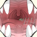 ambiguous_gender anthro bodily_fluids first_person_view imminent_vore mouth_shot open_mouth saliva solo teeth text tongue uvula carbonicedragon sergal 1:1 hi_res