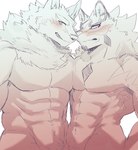 abs anthro blush crotch_tuft duo male male/male muscular muscular_anthro muscular_male nude pecs tuft nokia1124_a lifewonders live_a_hero monomasa sadayoshi canid canine canis domestic_dog husky mammal nordic_sled_dog spitz hi_res