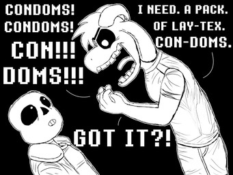 anthro bone dialogue duo male skeleton text tongue tongue_out yelling komododad deltarune undertale undertale_(series) asriel_dreemurr sans_(undertale) animated_skeleton boss_monster_(undertale) bovid caprine goat humanoid mammal undead 2025 4:3 black_and_white comic english_text hi_res monochrome