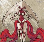 female heart_symbol looking_at_viewer navel not_furry red_body red_skin solo standing hoka hasbro magic:_the_gathering wizards_of_the_coast elesh_norn alien humanoid monster monstrous_humanoid phyrexian hi_res tagme