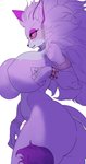 anthro big_breasts big_butt breasts butt countershading female fur hair nipple_outline nude purple_body purple_fur purple_hair red_sclera side_view simple_background solo white_background noblood trials_of_mana belladonna_(trials_of_mana) felid feline mammal digital_media_(artwork) hi_res