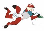 anthro biped clean_diaper clothed clothing diaper digitigrade pawpads simple_background soldering solo tongue tongue_out wearing_diaper white_background dracky canid canine fox mammal signature