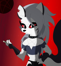 anthro cigarette darkest_light female hand_on_hip looking_at_viewer shadow solo tail wolf_ears hellaverse helluva_boss loona_(helluva_boss) absurd_res hi_res