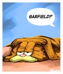 deflated fur half-closed_eyes humor lethargy male narrowed_eyes orange_body orange_fur solo speech_bubble text what chromonaut deflated_garfield garfield_(series) garfield_the_cat domestic_cat felid feline felis mammal 2020 absurd_res english_text hi_res lol_comments meme signature