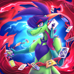 abstract_background ace_of_spades anthro banana blue_hair card female food fruit gloves_(marking) green_body green_scales hair holding_card holding_object horn jack_of_spades joker_(playing_card) king_of_spades looking_at_viewer male markings nude pawpads plant playing_card pseudo_hair purple_eyes scales six_of_spades smile solo spades_(suit) suit_symbol tail yellow_sclera conditional_dnp greenlinzerd balatro jimbo_(balatro) linzer veritian yira_(greenlinzerd) lizard reptile scalie 1:1 2025 hi_res signature
