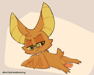 3_toes anthro anus ball_tuft balls big_ears blush bodily_fluids brown_body brown_fur butt cheek_tuft crossed_arms erection eyewear eyewear_only facial_tuft feet frown fur fuzzy genitals glasses glasses_only half-closed_eyes head_tuft looking_back lying male narrowed_eyes necktie nude on_front orange_body penile penis penis_backwards presenting short_tail simple_background solo sweat tail text toes tuft wearing_glasses winged_arms wings yellow_eyes notsafeforwanking chikn_nuggit onyn_ring_(chikn_nuggit) bat eastern_red_bat mammal artist_name digital_media_(artwork) hi_res