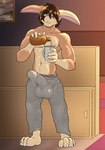 abs alcohol alcohol_bottle anthro balls balls_outline beverage big_balls big_penis blue_eyes bottle bottomwear brown_body brown_ears brown_fur brown_hair brown_nose brown_spots buckteeth bulge claws clothed clothing container cup detailed_bulge erection erection_under_bottomwear erection_under_clothing fur genital_outline genitals grey_bottomwear grey_clothing grey_leggings grey_legwear hair holding_alcohol holding_bottle holding_container holding_cup holding_mug holding_object huge_balls inside leggings legwear long_ears looking_at_object male markings mismatched_ears mug multicolored_body multicolored_fur muscular muscular_anthro muscular_male navel nipples one_eye_half-closed partially_clothed penis penis_outline picture_frame pink_nipples solo spots spotted_body spotted_fur standing teeth tired_eyes toe_claws topless two_tone_body two_tone_fur white_claws white_toe_claws dasherslash ben_(dasherslash) hare lagomorph leporid mammal rabbit 2025 digital_media_(artwork) hi_res