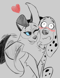 black_ears black_line_art blue_sclera blush duo female feral male tail tail_motion tailwag solratic 101_dalmatian_street 101_dalmatians disney dylan_(101_dalmatians) summer_(101_dalmatians) border_collie canid canine canis collie dalmatian domestic_dog herding_dog mammal pastoral_dog sheepdog hi_res