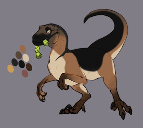 ambiguous_feral ambiguous_gender biped black_body black_tail brown_body brown_tail claws color_swatch feral glistening glistening_eyes grey_background looking_at_viewer mouth_closed orange_eyes sickle_claw side_view simple_background solo tail tan_body tan_tail toe_claws roobin dinosaur dromaeosaurid prehistoric_species reptile saurischian scalie theropod absurd_res hi_res model_sheet