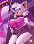 anthro armor bat_wings big_breasts black_nose blue_eyes blue_eyeshadow breastplate breasts clothing duo ear_piercing eyeshadow female hair huge_breasts machine makeup male membrane_(anatomy) membranous_wings piercing white_hair wings doppledadko sega sonic_the_hedgehog_(series) e-102_gamma rouge_the_bat bat e-series mammal robot 2019 hi_res