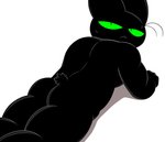 anthro black_body black_fur bodily_fluids butt fur green_eyes looking_back lying male nude on_front short_tail solo sweat tail nemhippie cartoon_network mao_mao:_heroes_of_pure_heart sheriff_mao_mao_mao domestic_cat felid feline felis mammal hi_res