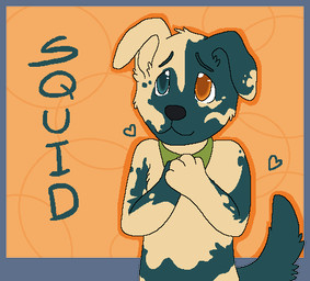 abstract_background anthro black_nose blue_eyes eyebrows floppy_ears folded_ears fur green_kerchief green_neckerchief grey_body grey_fur handpaw heart_symbol heterochromia kerchief kerchief_only male male_anthro mosaicism mostly_nude neckerchief neckerchief_only neckwear nude orange_eyes paws smile solo tail tan_body tan_fur text sebdoggo squid_(quinn_got) bird_dog canid canine canis domestic_dog golden_retriever hunting_dog mammal retriever 2015 aliasing alpha_channel character_name digital_drawing_(artwork) digital_media_(artwork) flat_colors half-length_portrait handwritten_text low_res microsoft_paint_(artwork) portrait