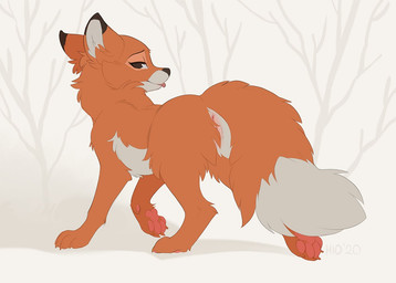 anus barely_visible_genitalia barely_visible_vulva detailed_background dipstick_ears dipstick_tail ear_markings female feral fog forest genitals looking_at_viewer markings multicolored_ears multicolored_tail outside pawpads pink_pawpads plant simple_background solo tail tail_markings tongue tongue_out tree vulva walking hioshiru disney the_fox_and_the_hound vixey_(tfath) canid canine fox mammal red_fox true_fox 2020 signature