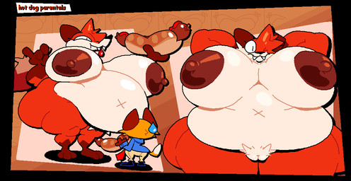 3_toes 4_fingers anthro areola balls belly big_areola big_belly big_breasts big_butt black_border black_clothing black_eyes black_footwear black_nose black_shoes blep blue_clothing blue_shirt blue_topwear bodily_fluids border bottomwear breasts brown_areola brown_background brown_body brown_ears brown_fur brown_markings brown_nipples butt cheek_tuft clothing cute_fangs dipstick_tail duo facial_tuft fangs feet female female_focus fingers food footwear front_view fur genitals glistening glistening_areola glistening_belly glistening_body glistening_breasts glistening_butt glistening_genitalia glistening_hair glistening_nipples glistening_skin glistening_thighs glistening_vulva gloves_(marking) hair hands_behind_head hanging_belly holding_food holding_object hot_dog huge_areola huge_belly huge_breasts huge_butt huge_thighs ketchup larger_anthro larger_female leg_markings light male male/female markings meat multicolored_body multicolored_fur navel necktie nipples nude obese obese_anthro obese_female open_mouth orange_body orange_fur orange_tail overweight overweight_anthro overweight_female pants presenting pupils red_body red_fur red_hair red_necktie red_tail red_tongue sausage shirt shoes simple_background size_difference slit_pupils smaller_anthro smaller_male snout socks_(marking) solo_focus standing sweat sweatdrop tail tail_markings tan_bottomwear tan_clothing tan_pants teeth text thick_thighs toes tongue tongue_out topwear tuft two_tone_body two_tone_fur two_tone_tail vulva white_body white_fur white_sclera white_skin white_tail_tip wide_hips x_navel superiorfox brew_dafox_(superiorfox) gravy_dafox_(superiorfox) canid canine fox mammal true_fox 2025 colored digital_drawing_(artwork) digital_media_(artwork) english_text lighting multiple_images shaded widescreen