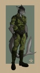 anthro awful_pun big_tail blue_eyes clothing cosplay costume hair male solo tail ezra_starscale alien_(franchise) nerts fish marine shark 2013 hi_res