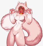 anthro breasts cat_costume clothing collar costume eyelashes eyeshadow female fluffy fluffy_tail half-closed_eyes makeup narrowed_eyes pawpads paws red_body red_skin solo tail tongue tongue_out stumpeg helluva_boss millie_(helluva_boss) demon demon_humanoid humanoid imp 2021 absurd_res hi_res