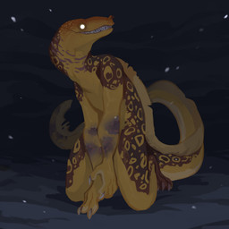 anthro arm_markings brown_body bruised grin kneeling leg_markings male markings nude orange_body sharp_teeth shoulder_markings simple_background smile solo tail tail_markings teeth unsigned yellow_body corzh77 aquatic eel fish moray_eel scalie 1:1 absurd_res full-length_portrait hi_res portrait