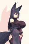 asian_clothing big_breasts black_hair blue_eyes breasts clothed clothing east_asian_clothing female hair huge_breasts inner_ear_fluff japanese_clothing kimono legwear long_hair one_eye_closed solo thigh_highs tuft sub-res kiri_(sub-res) animal_humanoid canid canid_humanoid canine canine_humanoid fox_humanoid humanoid mammal mammal_humanoid hi_res