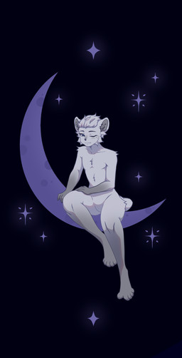 5_toes anthro arm_on_leg black_background black_sky blue_eyes cheek_tuft collarbone constellation_markings countershade_arms countershade_ears countershade_legs countershading crescent_moon facial_tuft feet fur gradient_limbs grey_body grey_fur hair male moon one_eye_closed short_hair short_tail simple_background sitting sitting_on_moon sky solo star tail toes tuft ursa_major_(constellation) white_body white_fur white_hair nollya lun_(lunerman) bear mammal polar_bear ursine absurd_res hi_res