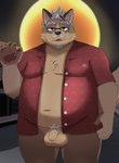 2024 anthro balls belly big_balls big_belly canid canine canis clothed clothing eyewear facial_hair flaccid genitals glasses grey_hair hair hi_res humanoid_hands inugamihito kemono male mammal moobs moon mustache navel open_clothing open_shirt open_topwear overweight overweight_male penis pubes shirt solo topwear wolf