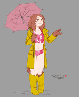 clothing coat dog_ears dog_paws female floppy loli monster_girl_(genre) navel paws puddle raincoat raining rubber_boots smile solo swimwear topwear umbrella young cerebro cerebropodrido monster_girl_encyclopedia kobold_(mge) ophelia_(kdf) humanoid full-length_portrait hi_res portrait