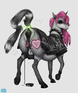 alternative_fashion animal_genitalia animal_vulva anus armwear bedroom_eyes bodily_fluids bottomless clothed clothed_feral clothing collar cunnilingus_request dock_(anatomy) equine_anus equine_genitalia equine_vulva female feral fishnet_armwear fishnet_clothing fishnet_legwear furgonomics genital_fluids genitals glowing_object goth grey_body hair imminent_facesitting leash legwear looking_at_viewer narrowed_eyes no_underwear oral_request pink_hair poncho puffy_anus raised_tail requesting seductive sex_request sign solo spiked_collar spikes tail tail_anus teat_bra teat_cleavage teats text thigh_leash udders vaginal_fluid_string vaginal_fluids syn-6 pasia equid equine horse mammal absurd_res english_text hi_res