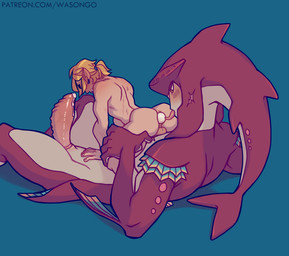 69_position anthro backsack balls big_penis blush bodily_fluids duo egg erection for_a_head genital_fluids genitals humanoid_genitalia humanoid_penis interspecies larger_male male male/male male_on_bottom male_on_top male_penetrated male_penetrating male_penetrating_male nude on_bottom on_top oral oviposition penetration penis precum reverse_cowgirl_position sex size_difference smaller_male smaller_penetrated straddling tapering_penis text tongue tongue_out wasongo breath_of_the_wild nintendo the_legend_of_zelda link prince_sidon animal_humanoid aquatic aquatic_humanoid fish fish_humanoid humanoid hylian mammal shark zora hi_res url